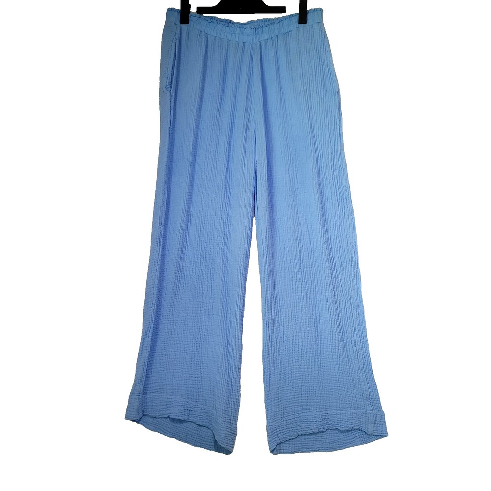 Gauze Wide Leg Pants Shade & Shore M Blue Cover Coastal Beachy Resort Gauzy
